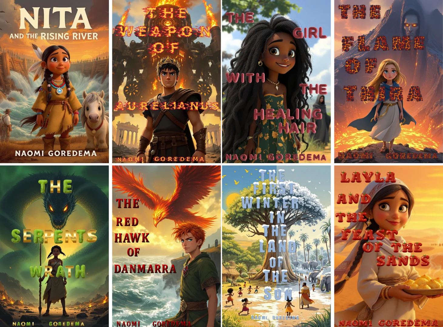 Finished children's book covers illustrated with Neolemon by author Naomi Goredema